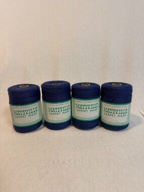 Maysville VTG Carpet Warp Lot 4 Cones 800 Yds Cotton Rug Weaving Colonial Blue